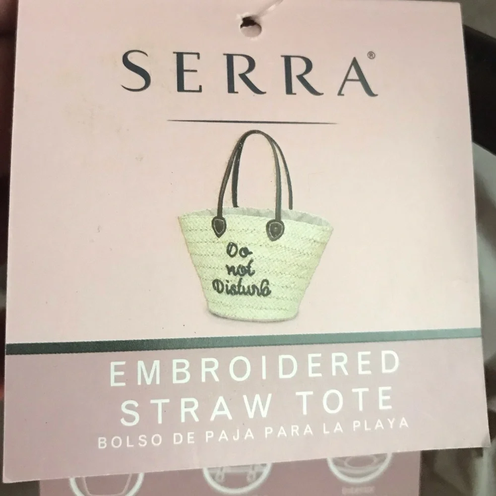 NWT Serra Embroidered Straw Tote Bag,Pink or Black - Picture 7 of 13